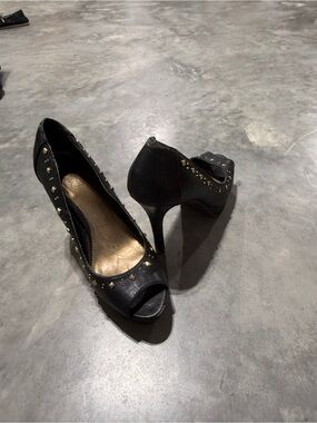 Studded Black Peep-Toe High Heels - Brand Unspecified